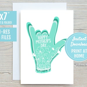 Feliz Día de las Madres ASL Lenguaje de Señas Te Amo Mamá 5x7 Tarjeta de Felicitación Imprimible / DESCARGA DIGITAL / Regalo del Día de la Madre / Imprimir en Casa