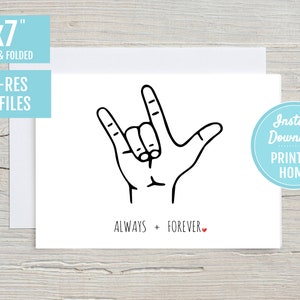 Ik hou van je altijd en voor altijd ASL Gebarentaal 5x7 afdrukbare wenskaart | DIGITALE DOWNLOAD | Valentijnsdag Cadeau Vriend Dove Tolk