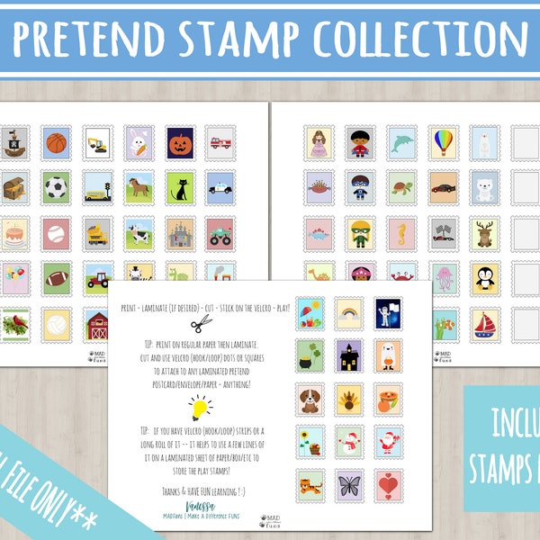 Play Stamp Set Printable Activity| Post Office Pretend Play| INSTANT DOWNLOAD| Toddler Preschool Kindergarten| Toy Stamps Collection