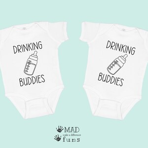 Drinking Buddies TWIN Baby Outfit | New Baby Twins Gift | Funny Twin Parents Gift | Twin Mom Twin Dad Present | White or Gray