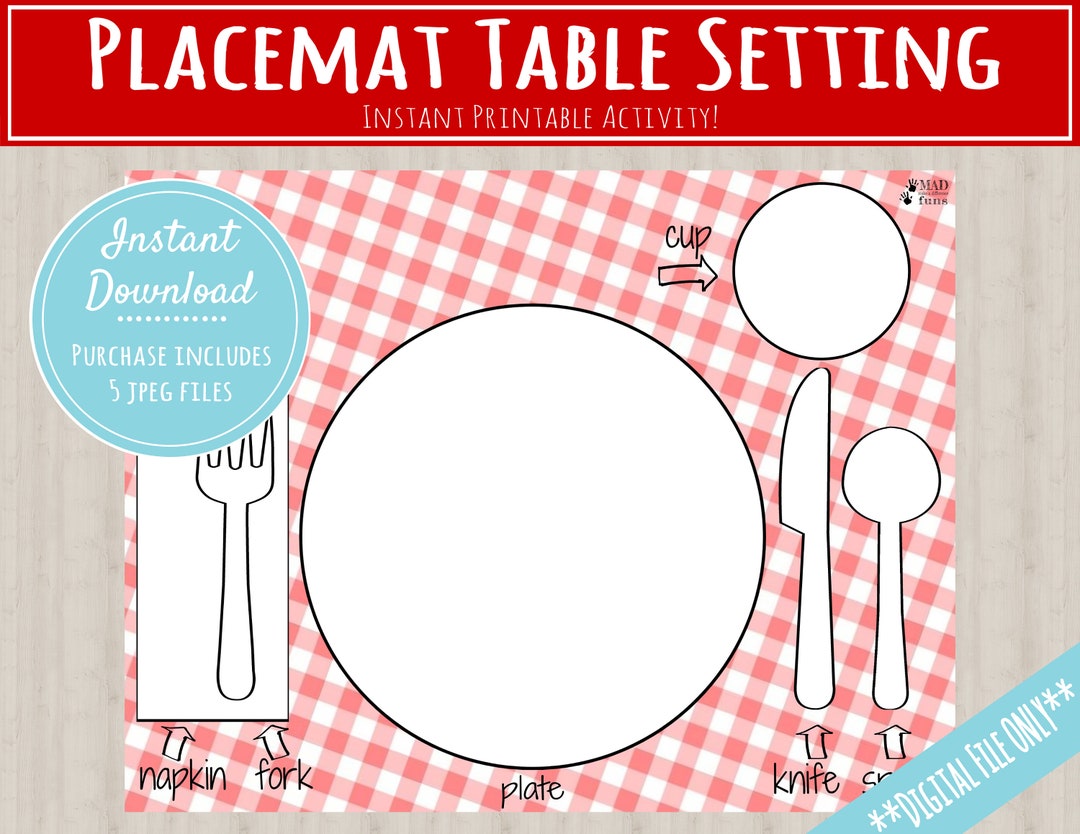 Placemat Table Setting Matching Activity INSTANT PRINTABLE DOWNLOAD
