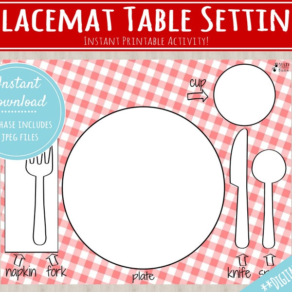 Placemat Table Setting Matching Activity |INSTANT PRINTABLE DOWNLOAD| Toddler Place Setting Practice| Montessori-Inspired Homeschool