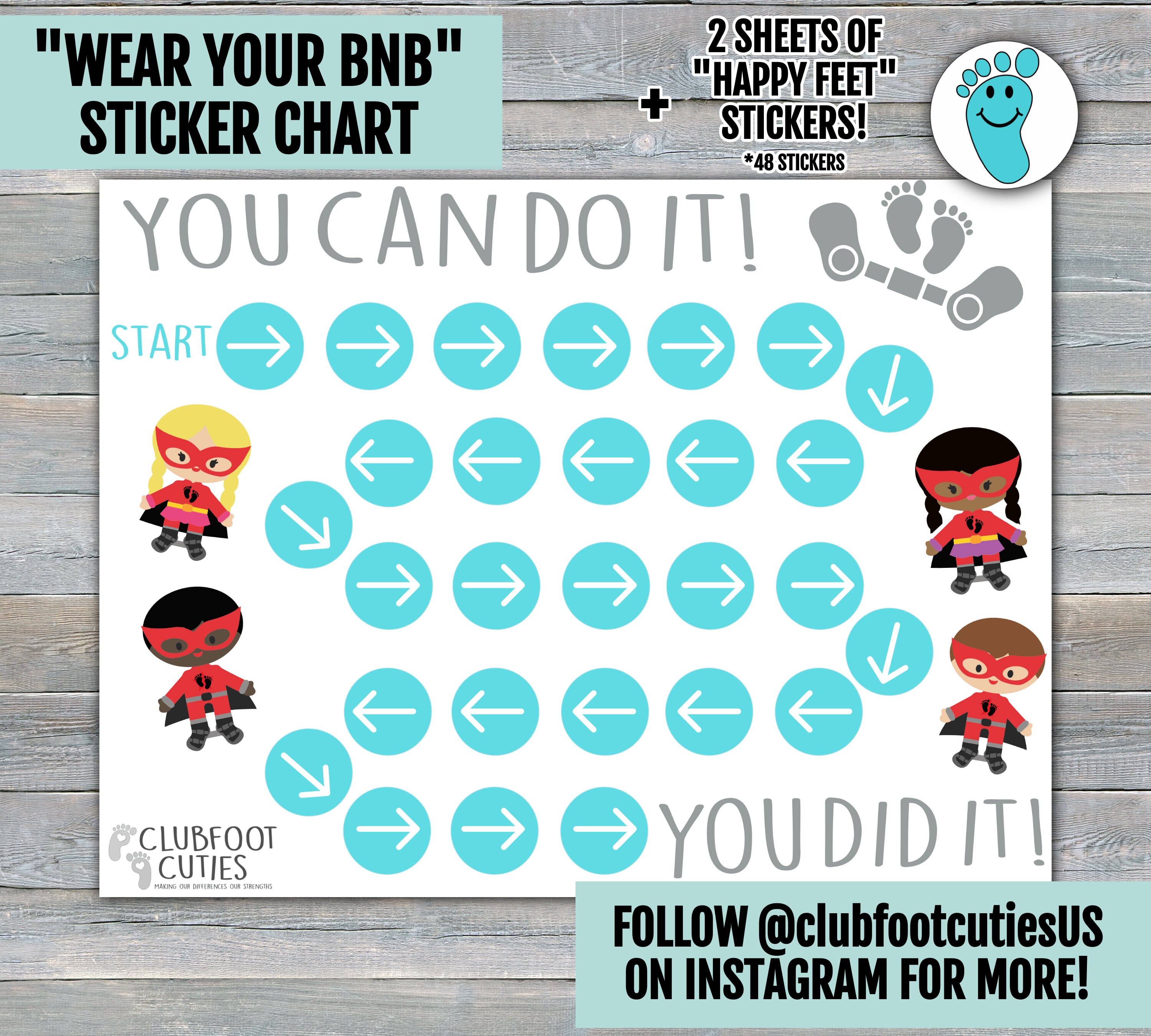 Superhero Clubfoot Cuties BNB Sticker Chart With Happy Face Footprint ...