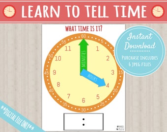Tell Time Learning Clock Activité imprimable | TÉLÉCHARGEMENT NUMÉRIQUE| Enseigner Apprendre Le jeu d’horloge analogique Match | Classeur occupé pour tout-petits