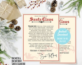 Letter From Santa Print at Home | INSTANT DOWNLOAD | Santa Claus Mail From North Pole | Kid's Christmas Note | Digital Printable