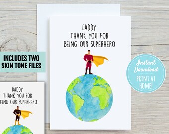 Papà Grazie per essere il nostro supereroe Biglietto per la festa del papà 5x7 Biglietto di auguri stampabile / DOWNLOAD DIGITALE / Regalo per la festa del papà per papà