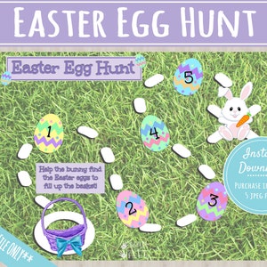 Búsqueda del tesoro del huevo de Pascua / DESCARGA IMPRIMIBLE INSTANTÁNEA / Actividad de búsqueda del tesoro del conejo de Pascua / Pistas de la canasta de conejos / Actividades para niños pequeños de Pascua