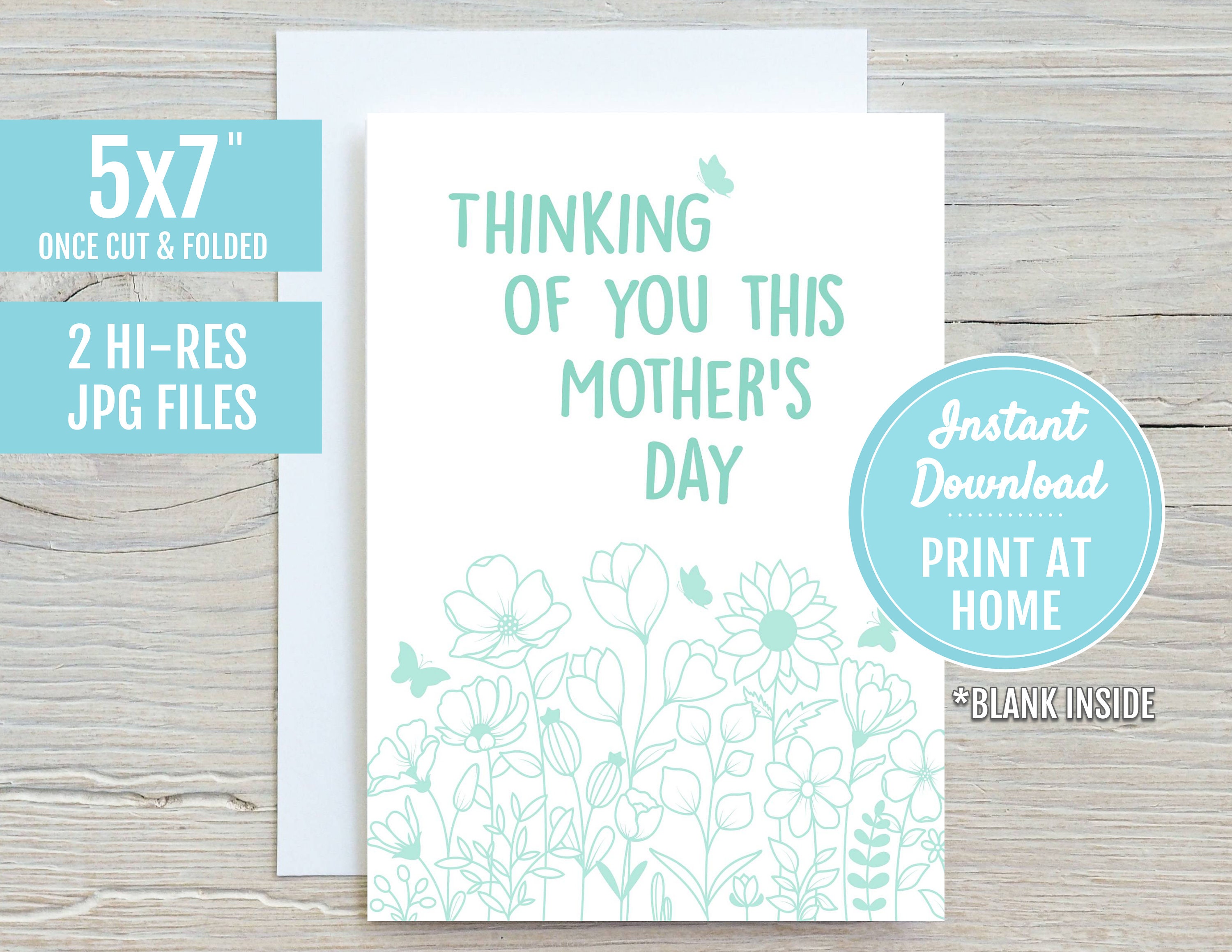 Thinking of You This Mothers Day I Love You 5x7 Printable Greeting Card ...