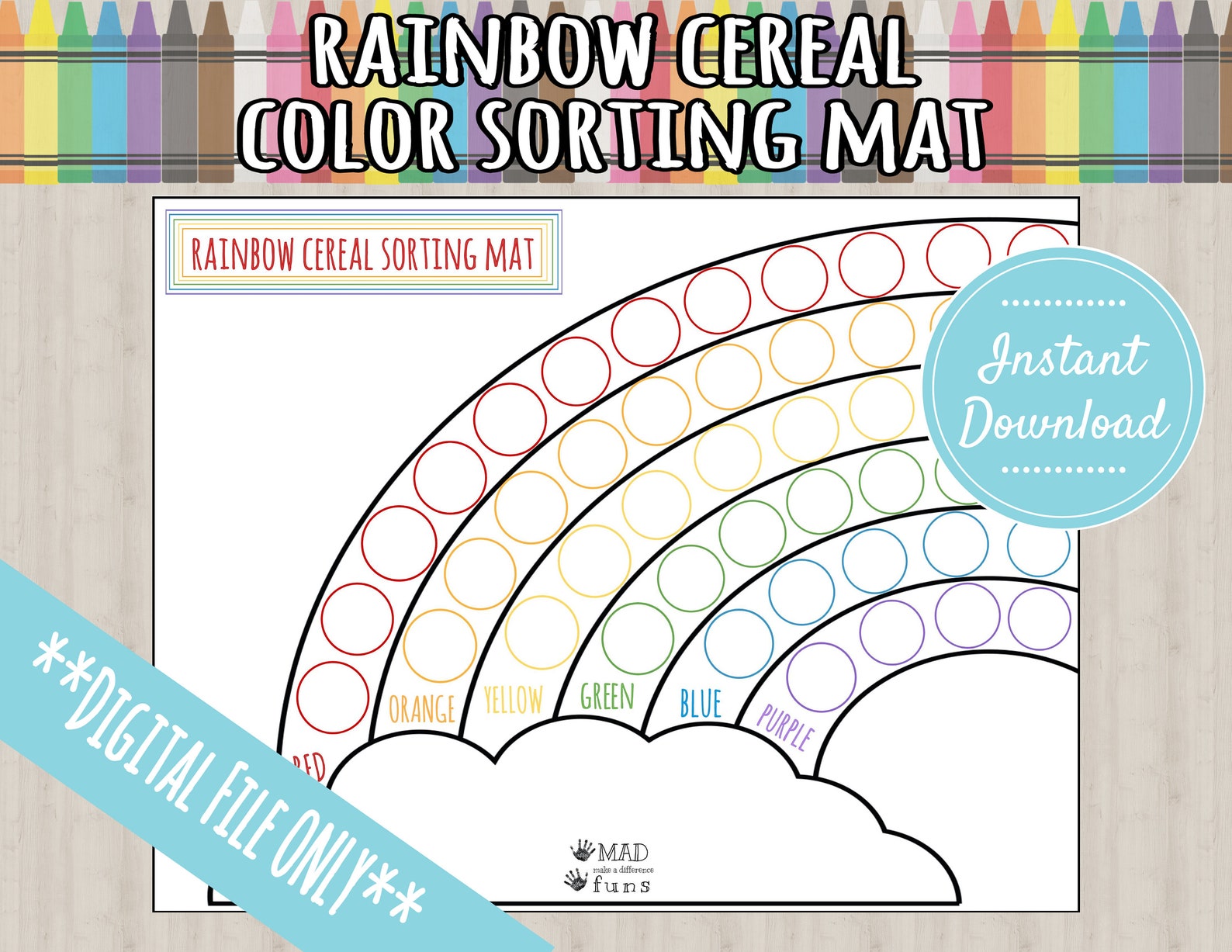 Rainbow Cereal Color Sorting Activity Mat Printable DIGITAL Etsy Espa??a