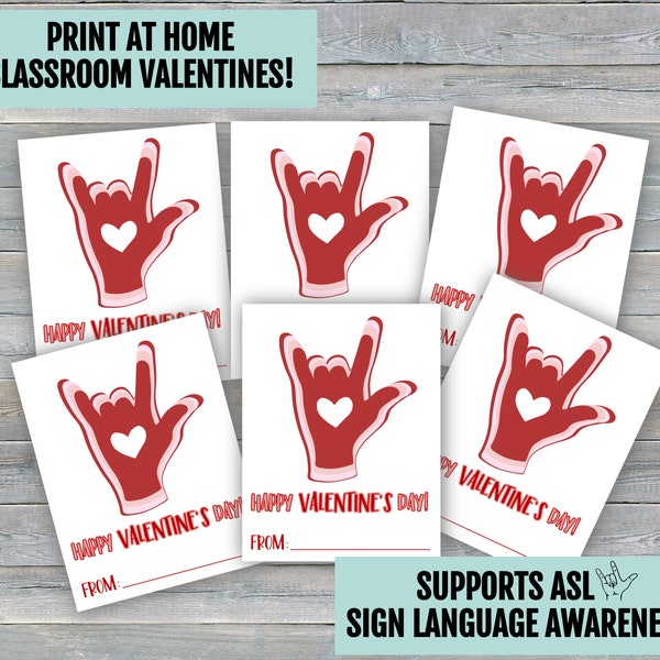 I Love You ASL Sign Language Printable Classroom Happy Valentines Day Card |DIGITAL DOWNLOAD|  Kids Deaf Interpreter Teacher School Class