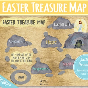 El significado del mapa del tesoro de Pascua Coloreable / Juego religioso de búsqueda del tesoro / Regalos de canasta de Pascua / Jesús Pascua Búsqueda de huevos para niños pequeños