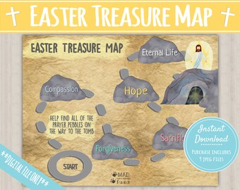 The Meaning Of Easter Treasure Map Printable Coloring | Religious Scavenger Hunt Game | Easter Basket Gifts | Jesus Easter Toddler Egg Hunt