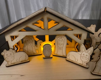 Natural Wood Nativity Set | Houten Kribbe Scène Speelgoed | Paint Color Craft Kids Activiteit DIY | Kid Kerst Ideeën | Leer het verhaal geboorte van Jezus