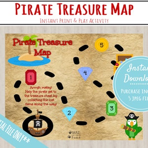 Atividade de Mapa do Tesouro Pirata | DOWNLOAD IMPRIMÍVEL INSTANTÂNEO | Jogo de Caça ao Tesouro | Pistas para Festa de Piratas | Atividades para Crianças em Pré-escola e Jardim de Infância