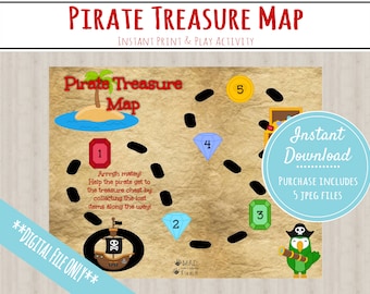 Pirate Treasure Map Activity |INSTANT PRINTABLE DOWNLOAD| Scavenger Hunt Game|Pirate Party Clues|Preschool Kindergarten Toddler Activities