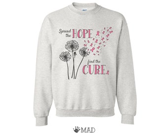 Spread the Hope Find the Cure Cancer Awareness Sweatshirt | Pink Ribbon | Adult or Toddler | Breast Cancer Support Gift Survivor Fighter