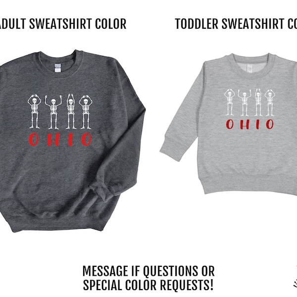 OHIO Skeleton Shirt, O-H-I-O Crewneck Sweatshirt, Toddler Men Women Shirt, Football Tshirt, Ohio Arms Ohio Hands People, OH-IO Gift, Red