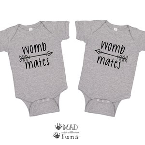 Womb Mates TWIN Baby Outfit | New Baby Twins Gift | Funny Twin Parents Gift | Twin Mom Twin Dad Present | White or Gray | New Parents Gift