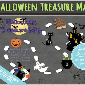 Atividade do mapa do tesouro de Halloween | DOWNLOAD PARA IMPRESSÃO INSTANTÂNEA | Jogo de caça ao tesouro | Dicas para festas | Atividades para crianças na pré-escola