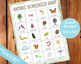 Nature Scavenger Hunt Activity|INSTANT PRINTABLE DOWNLOAD| Treasure Hunt Game| Outdoor I Spy Worksheet| Preschool Kindergarten Toddler