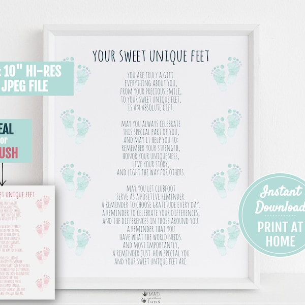 Clubfoot Poem Your Sweet Unique Feet Digital Downlad | 8x10 Print At Home | Printable Nursery Room Decor| Clubfoot Cuties Prayer | TEV