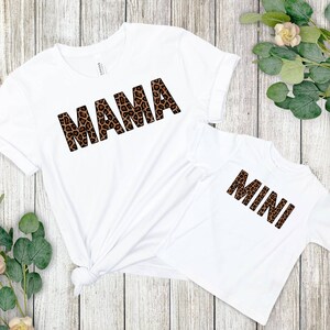 Mama Mini Matching Mom and Toddler T-Shirt Baby Outfit | New Mom Gift Present | Mommy and Me TShirts | Leopard Mom Baby Shirts