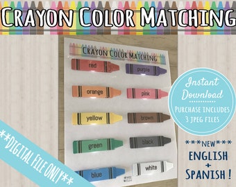 Kleurenkrijt leren Afdrukbare activiteit | DIGITALE DOWNLOAD| Leer kleuren Engels & Spaans Game Match | Peuter Drukke Binder