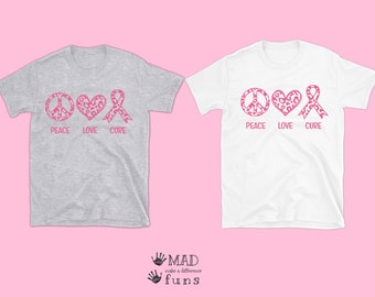 Peace Love Cure Cancer Awareness Pink Leopard print Ribbon | Adult, Toddler Shirt, Baby Outfit | Breast Cancer Support Gift Survivor Fighter