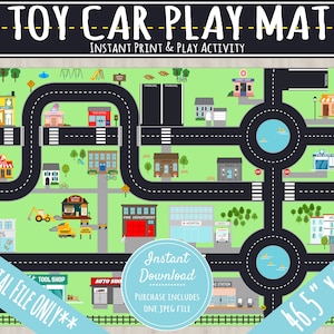 Speelgoedauto speelmat groot formaat 46,5 x 30,5 inch | DIRECT DOWNLOADEN | Kinderroutekaart Stad| Hot Wheels MatchBox autoracebaan | Stadsspel