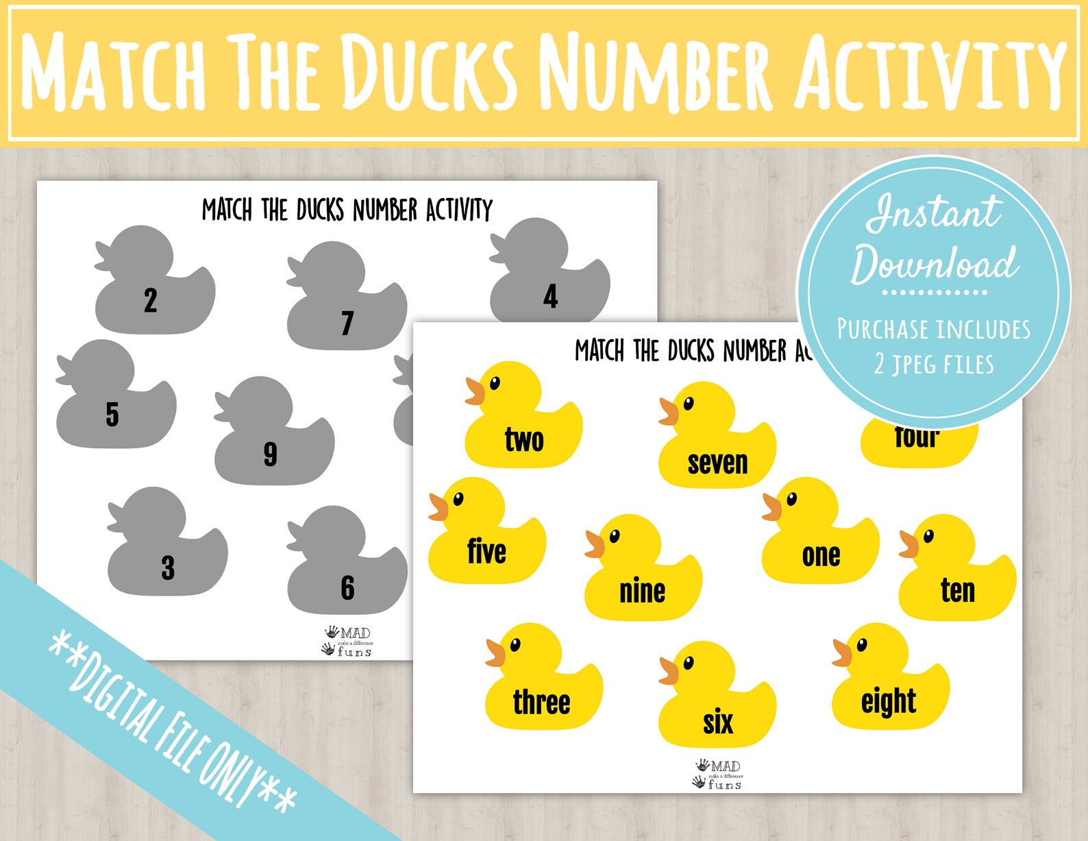 Match the Numbers Duck Activity Printable INSTANT DOWNLOAD - Etsy