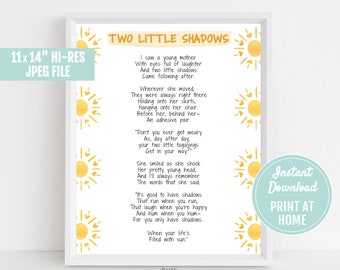 Two Little Shadows Poem Print 11x14 | Digital Download | Mom Gift | Inspirational Quote Decor | Sun Printable Wall Art | Sunshine Nursery