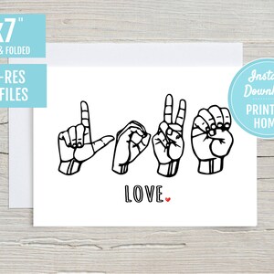 Love Finger Spelling ASL Gebarentaal 5x7 Afdrukbare Wenskaart | DIGITALE DOWNLOAD | Valentijnsdag Cadeau Liefde Dove Tolk Leraar