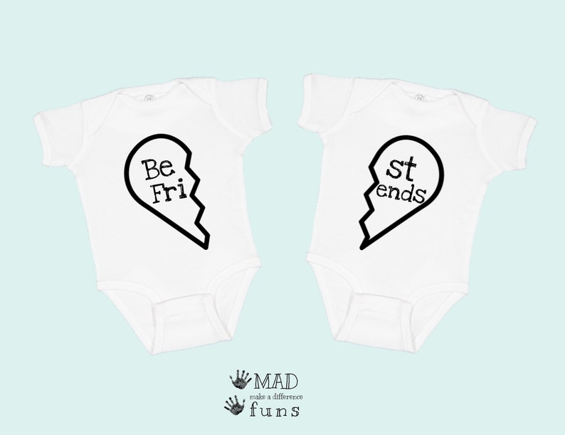 Best Friends Heart TWIN Baby Outfit BFF Heart New Baby Twins Gift Funny Twin Parents Gift Cute Mom Twin Dad Present White or Gray image 3