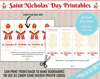 Saint Nicholas Day Printables | Prayer Bookmarks | St. Nicholas Day Activity | Prayer Cards | DOWNLOAD| Christmas Party | Candy Cane Holder