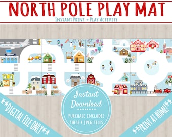 Christmas Town Toy Car Play Mat | PRINTABLE INSTANT DOWNLOAD | North Pole Kids Road Map | Frozen Elf Shelf Race Track | Toy Box Play Mat