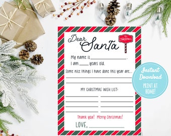 Printable Dear Santa Letter And Envelope To North Pole | Kids Gift Wishlist | Santa Mail for Christmas Eve | INSTANT DOWNLOAD |Print at Home