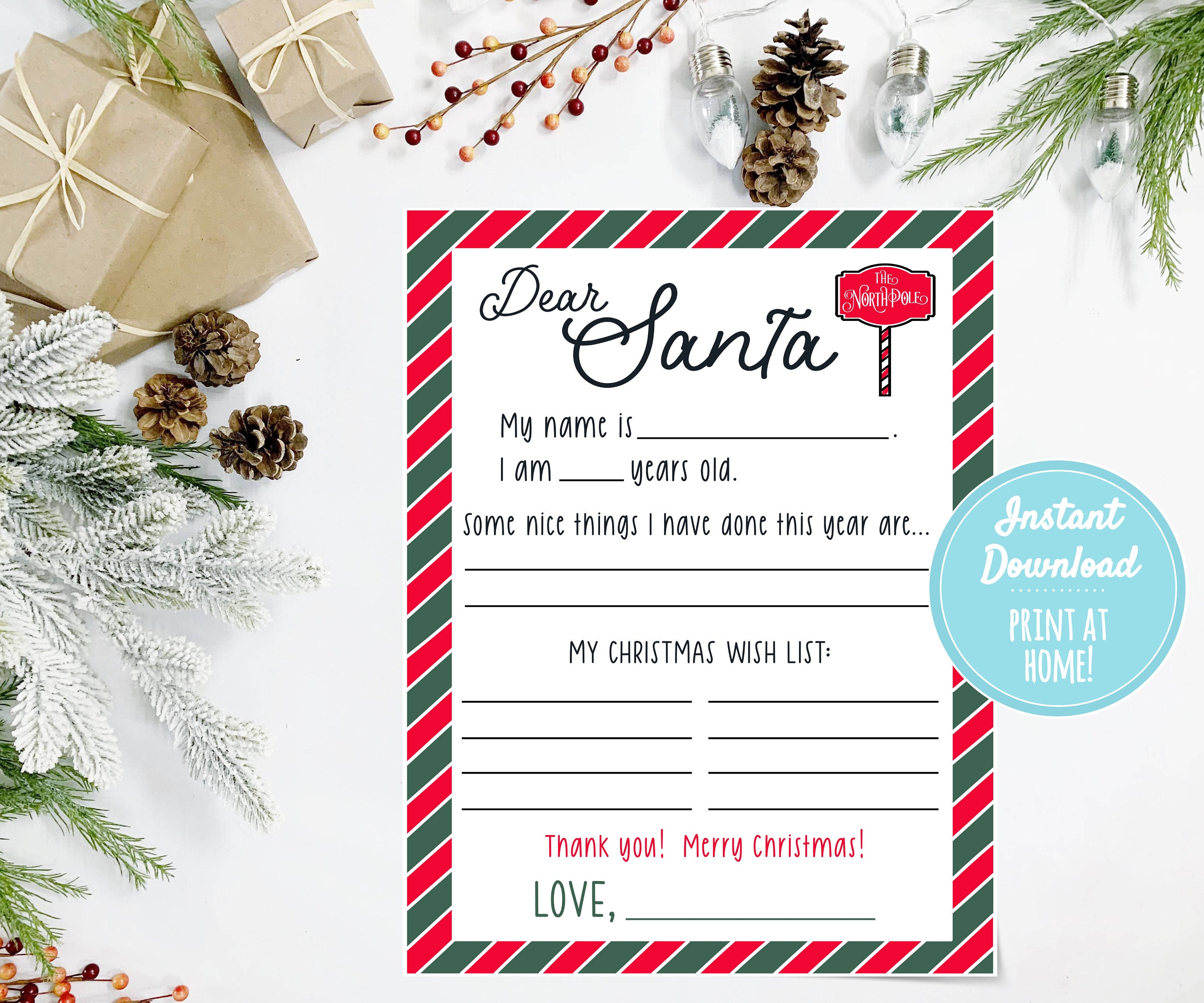 Printable Dear Santa Letter and Envelope to North Pole | Kids Gift