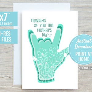 Pensando en ti este Día de la Madre Te Amo ASL Lenguaje de Señas 5x7 Tarjeta de Felicitación Imprimible / Regalo de Pérdida de Mamá Celestial / Descargar Imprimir en Casa