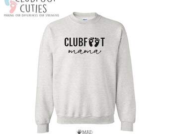 クラブフット ママ クルーネック スウェットシャツ | クラブフット キューティーズ T シャツ | クラブフット ベビーギフト | グレー ブルー ピンク 大人用シャツ | ママ パパへのギフト | 足跡