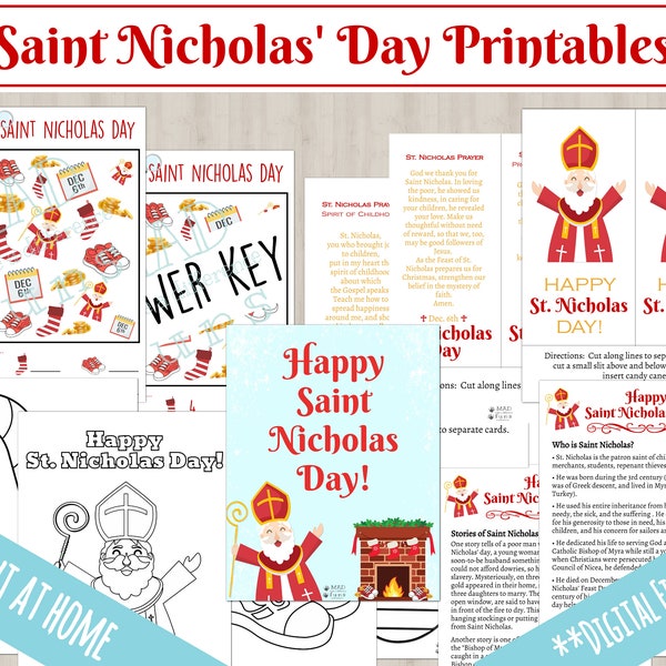 Saint Nicholas Day Printables | St. Nicholas Day Activity | St Nicholas Coloring Pages Prayer Cards | INSTANT DOWNLOAD | Christmas Party