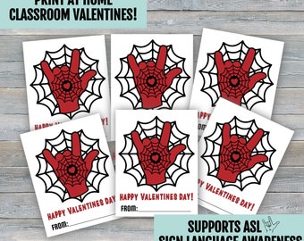 Happy Valentines Day Cards LOVE Spiderman ASL Sign Language Classroom | Printable Download | Kids Deaf Interpreter Teacher School Class