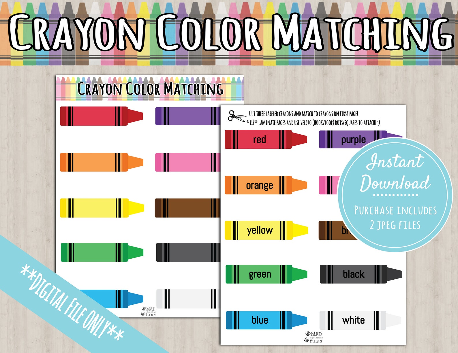Color Matching Crayon Activity INSTANT PRINTABLE DOWNLOAD Etsy