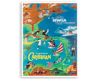 Caribbean Map Art Vintage Caribbean Poster Print xr2162