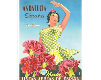 Spain Travel Poster Andalusia Art Spanish Print Iberia Airlines xr4715