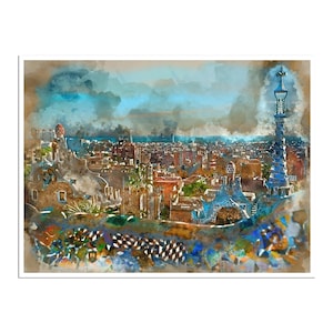 Barcelona Watercolor Art Spain Poster Spanish Postcard WB35a