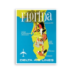Florida Map Art Delta Airlines Travel Poster Print xr2900a