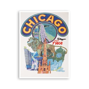 Vintage Chicago Art Print Illinois Travel Poster Retro Home Decor xr1865