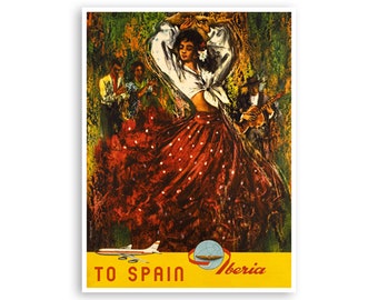 Spain Iberia Poster Spanish Travel Art Iberia Airlines Print xr3907a