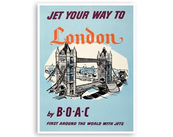 London Travel Poster England Poster Boac Print Tower Bridge  xr3500a