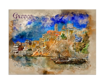 Greece Travel Poster Watercolor Art Greek Print  WB20a